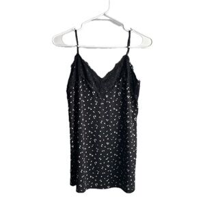 💖(2 for $15)💖 Black Floral Lace Trim Cami Top